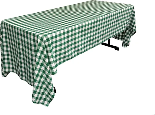 Miniatura 39 de LA Linen Mantel rectangular de poliéster Gingham a cuadros 60 por 84 pulgadas, blanco y verde oscuro