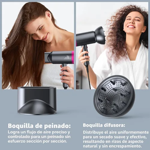 Miniatura 5 de ANNE BETTY Secador de pelo iónico con difusor, potente secador de pelo de 1800 W para mujeres y hombres, secador de pelo de secado rápido