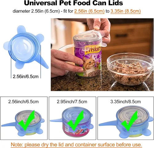Miniatura 2 de Tapas de silicona para latas de alimentos para mascotas (paquete de 8, 2.6 pulgadas + 3.3 pulgadas), tapas de silicona reutilizables sin BPA