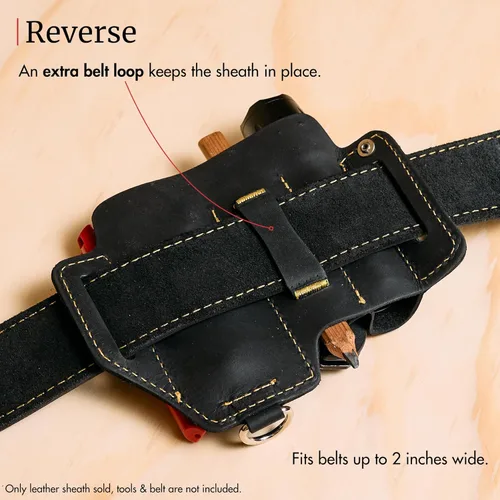 Miniatura 4 de FESA Funda multiherramienta de cuero para cinturón, organizador de cuero EDC para cuchillo de bolsillo táctico, linterna y bolígrafo, con gancho