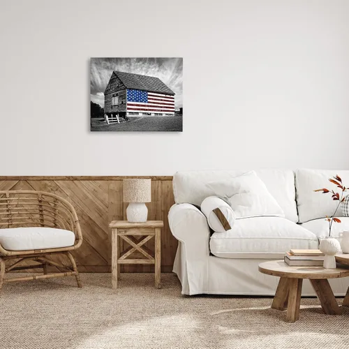 Miniatura 3 de Stupell Industries Granero blanco y negro con bandera estadounidense, diseñado por James Mcloughlin, 30 x 24, lienzo decorativo para pared