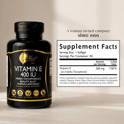 Miniatura 8 de Coco March N.M.D Natural Vitamina E 400 UI Tocoferoles Mixtos - Suplemento de apoyo inmunológico para corazón, piel y ojos - Antioxidantes