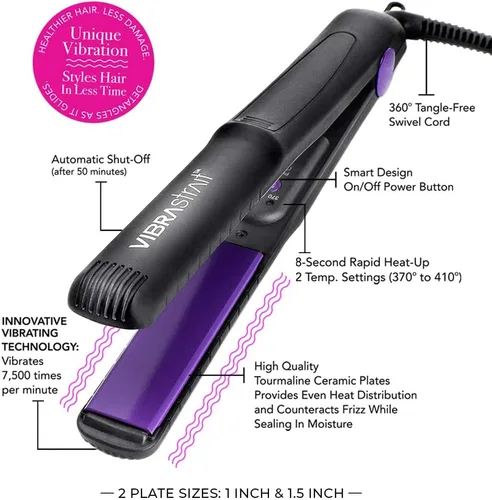 Miniatura 5 de Essential - Plancha de cerámica vibratoria iónica de turmalina, 1.5 pulgadas, alisadora de pelo de cerámica rápida y sin encrespamiento