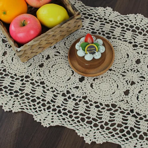 Miniatura 5 de kilofly Mantel de mesa hecho a mano con encaje de algodón de ganchillo, 15 x 43 pulgadas