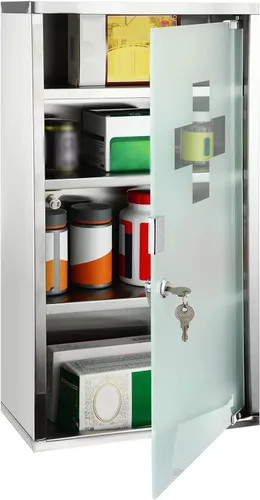 Miniatura 13 de Timgle Armario de pared de primeros auxilios con cerradura para medicamentos montado en la pared del baño, gabinete médico colgante con puerta