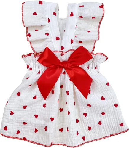 Miniatura 11 de QWINEE Vestido con estampado de corazón para perro y gato, decoración de lazo, lindo vestido de tutú para cachorro, falda tutú para chihuahua, Rosa