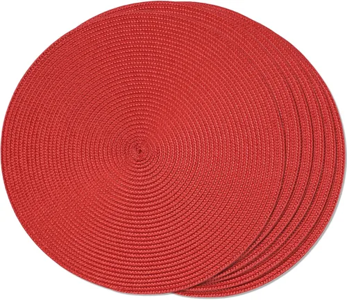 Miniatura 64 de FunWheat Juego de 6 manteles individuales redondos trenzados para mesas de comedor, tejidos, lavables, antideslizantes, de 15 pulgadas