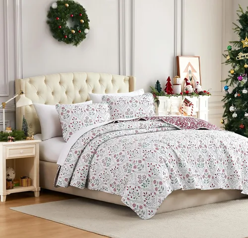Miniatura 11 de Southshore Fine Living Edredón de Navidad Twin XL Juego de Ropa de Cama, Colcha de Navidad Reversible Estilo Farmhouse, Sobrecama Twin XL - Cuadros