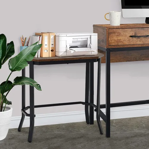Miniatura 4 de Tangkula Mesa auxiliar estrecha para sofá, mesa auxiliar delgada con marco de metal y almohadillas ajustables para los pies, mesita de noche
