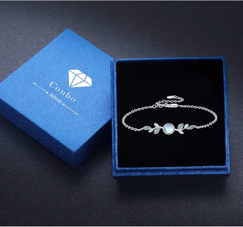Miniatura 7 de ConBo Moonstone Leaf Bracelet S925 Sterling Silver Leaf Moonstone Jewelry Gift for Mother Mom Wife Moonstone Bracelet for Women Girls Birthday