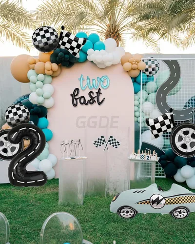 Miniatura 5 de Decoraciones de Cumpleaños Two Fast Globos de Números de Pista de Carreras de 40 Pulgadas 2 Negro Pancarta de Globos con Letras Two Fast Globo 2do
