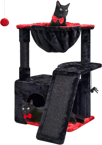 Miniatura 9 de SYANDLVY Árbol de gato de 23.62 pulgadas para gatos grandes de interior, torre para gatos con postes rascadores y tabla, muebles modernos de cama