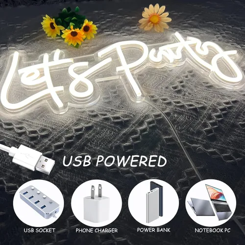 Miniatura 6 de Letrero de neón de Let's Party, luces LED de neón para decoración de pared de dormitorio, luces decorativas artísticas para despedida de soltera
