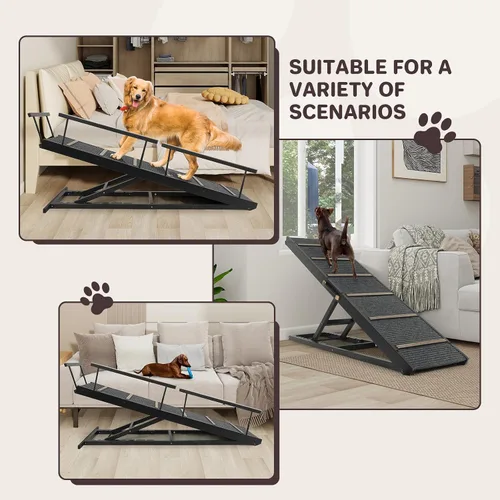 Miniatura 9 de Rampa para Mascotas Plegable Portátil de Madera para Perros y Gatos para Sofá o Cama, Incluye Alfombrilla Antideslizante y Rieles Laterales