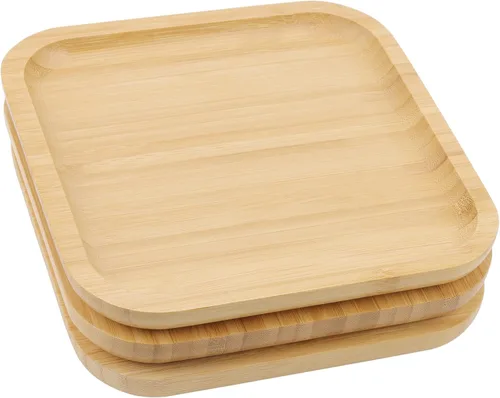 Miniatura 10 de JOIKIT Paquete de 3 Bandejas Redondas de Bambú de 8 Pulgadas, Platos Redondos de Madera Finamente Pulida, Bandeja de Servir de Bambú para Sostener