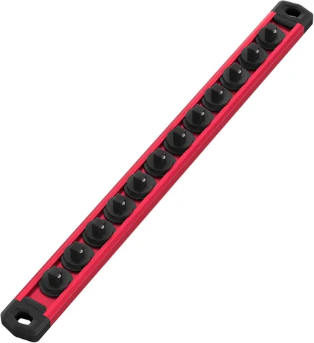 Miniatura 23 de WORKPRO Organizador magnético de llaves de vaso, riel de llaves de aleación de aluminio de 1/2 pulgada, soporte para llaves de vaso de servicio Rojo