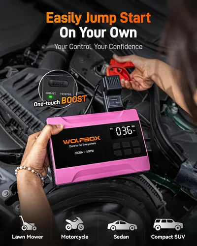 Miniatura 3 de WOLFBOX Arrancador de salto de 2000 A con compresor de aire, 37 Wh para batería de automóvil portátil (hasta motor de gas de 5 litros), paquete