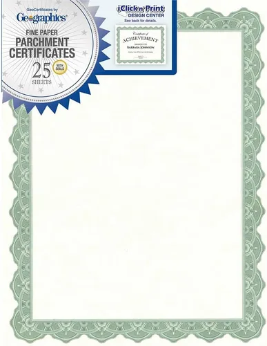 Miniatura 4 de Geographics 30% certificados de pergamino en blanco reciclados, 8 1/2" x 11", Optima Green, paquete de 25 Verde