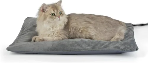 Cama térmica para gatos al aire libre, almohadilla térmica suave para mascotas con cable envuelto en acero, calentador exterior de mascotas para Gris