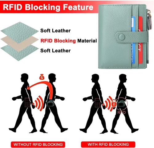 Miniatura 5 de FALAN MULE - Carteras pequeñas para mujer con bloqueo RFID, carteras de cuero plegables y delgadas con cremallera y monedero para monedas, S