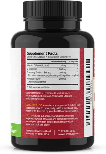 Miniatura 8 de Suplementos de D-Manosa ForestLeaf para Mujeres y Hombres - Cápsulas de D-Manosa 1000mg con Arándano, Hibisco y VIT C - Píldoras de DManosa