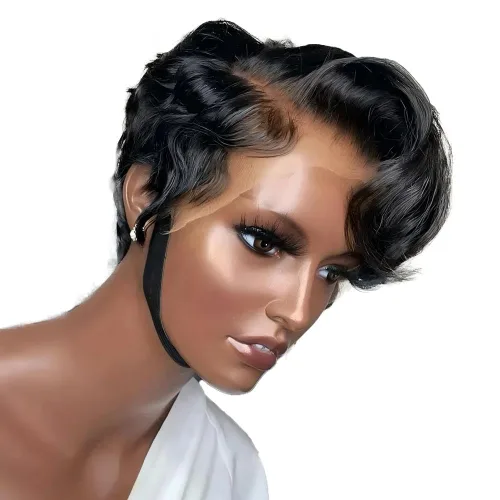 Miniatura 7 de Peluca de cabello humano corto con encaje frontal para mujeres negras, peluca de corte Pixie, peluca de encaje previamente despuntada en T