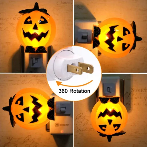 Miniatura 3 de Luz nocturna enchufable de calabaza con enchufe giratorio de 360 grados para decoración de Halloween