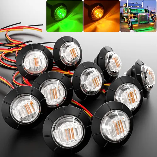 BJZ - Juego de 10 luces LED de 3/4 de pulgada, redondas, para remolque, luz de gálibo lateral, color ámbar a verde, luz indicadora de 12 V, 4 LED,
