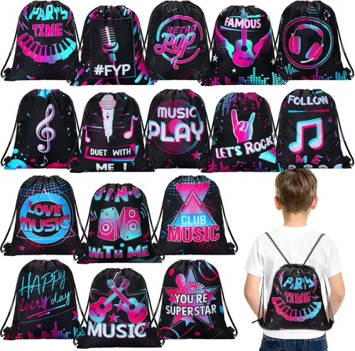 Miniatura 9 de Funtery 32 piezas de bolsas con cordón para fiesta musical, bolsas de regalo para fiesta musical, bolsas de golosinas de cumpleaños para regalos