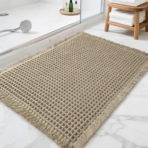 Miniatura 7 de Alfombras de Baño con Textura Waffle, Tapetes de Baño Bohemios Súper Absorbentes, Tapetes Antideslizantes para Ducha, para Piso de Baño y Bañera