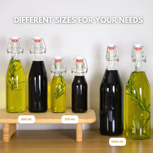 Miniatura 5 de FastRack Botellas de vidrio con tapa oscilante, 33 onzas, paquete de 8, botellas de vidrio transparentes con tapa abatible para elaboración casera
