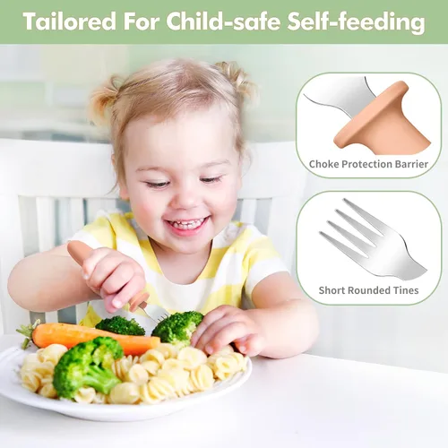 Miniatura 3 de DRKIO Juego de 8 Tenedores para Niños Pequeños - Tenedores para Bebé con Mango de Silicona, Seguros para Niños, Acero Inoxidable 18/8, Juego