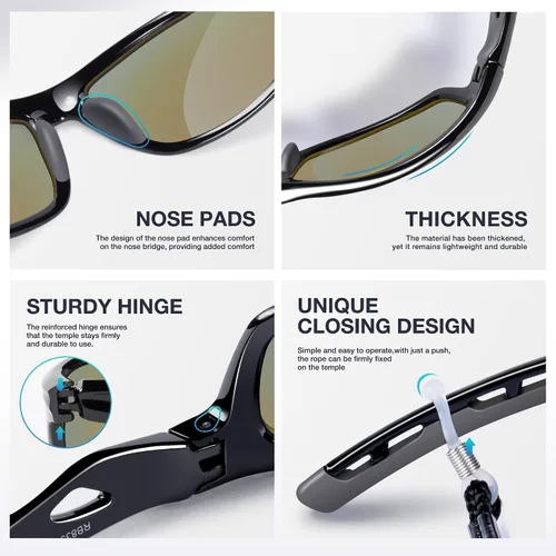 Miniatura 4 de RIVBOS RB833 - Lentes de sol polarizados, unisex, con protección contra rayos ultravioleta, para deportes, pesca, conducción y ciclismo 833-negro