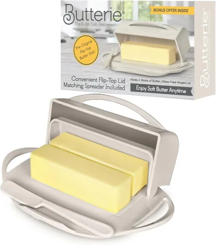 Miniatura 27 de Butterie Mantequillera con Tapa Abatible y Cuchillo a Juego, Contiene 2 Barras/Mantequilla Europea, Soporte para Mantequilla Sin Derrames