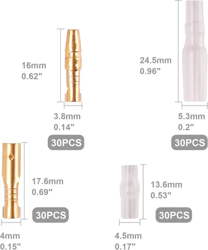 Miniatura 2 de Kinstecks Kit de conectores de bala de 0.138 in, 120 unidades, conectores de terminales de cable macho y hembra de latón con cubierta de aislamiento