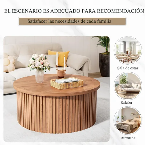 Miniatura 7 de Fsbecl Mesa de Centro de Tapa Elevable Acanalada con Almacenamiento Oculto, Mesa de Centro Redonda de 31.6 Pulgadas para Sala de Estar, Mesas Nogal