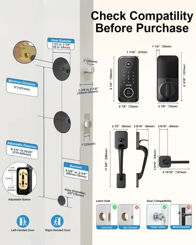 Miniatura 8 de Conjuntos de cerradura inteligente para puerta delantera: cerradura con cámara HD 2K con kits de timbre, cerradura de puerta sin llave con huella