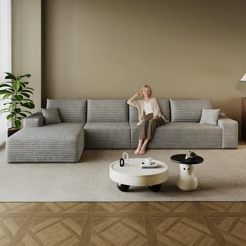 Miniatura 36 de Sofá modular en forma de L de 96 pulgadas con diván, moderno y cómodo sofá de pana para sala de estar, sofá de espuma viscoelástica, no requiere