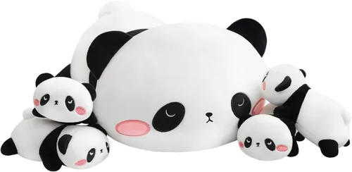 Miniatura 10 de TOYSYM - Almohada de foca gordita de peluche linda con 4 peluches bebés en su barriga, juguete de animales de algodón suave para regalos para niños