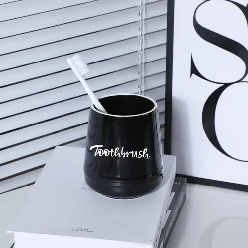 Miniatura 3 de LEETOYI Soporte de cepillo de dientes de porcelana para tocador de baño y encimera, soporte de cepillado fácil de limpiar (negro)