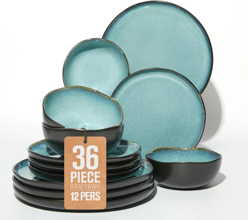 Miniatura 40 de Pokini - Juegos de vajilla de gres para cena, juego de platos y cuencos de cerámica, platos de cocina aptos para microondas y lavavajillas, platos