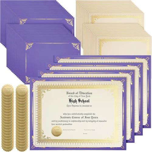 Miniatura 12 de Fainne 100 Sets Kit de Papel para Certificados de Una Cara con Borde de Lámina para Portadas de Certificados de 8.5 X 11, Sellos de Reconocimiento