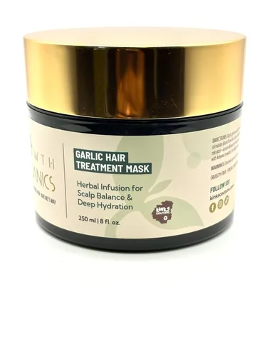 Growth Organics - Máscara capilar de ajo con ajo, chebe, aceite de ricino negro jamaicano, biotina, aloe vera, extractos de romero y jengibre,