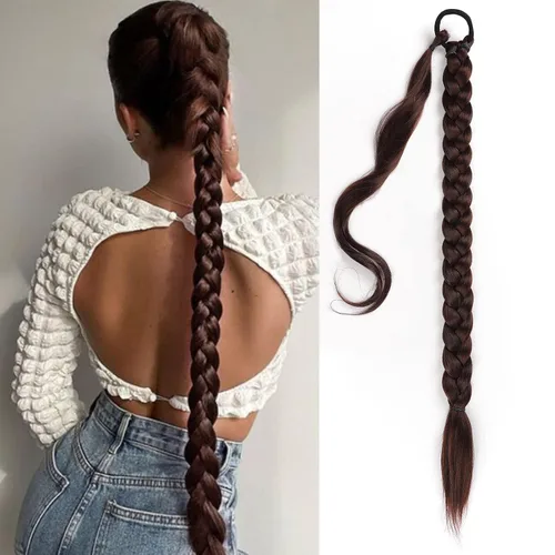 Miniatura 6 de HAIRCUBE Extensión de cabello sintético suave y natural para mujer, cola de caballo larga trenzada con banda elástica y banda elástica para el Negro