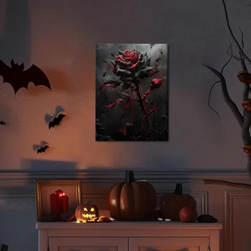 Miniatura 3 de Juego de 3 lienzos góticos para pared, diseño de rosas románticas de Halloween, decoración de pared, pósteres de calavera de cuervo gótico oscuro