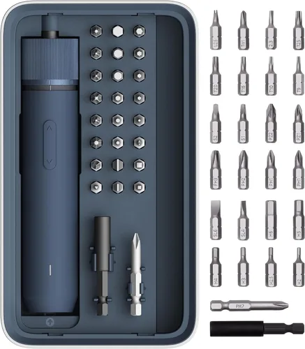 HOTO Kit de destornillador eléctrico mejorado de 25 piezas, hexagonal de 1/4 pulgadas, tapa magnética, destornillador inalámbrico recargable de 1500
