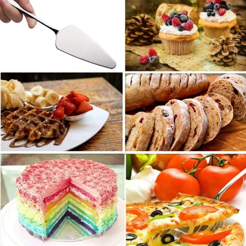 Miniatura 6 de Paquete de 6 moldes de acero inoxidable para tartas de pizza, servidor, pastel, pastel, pizza, pala, cortador (plata)