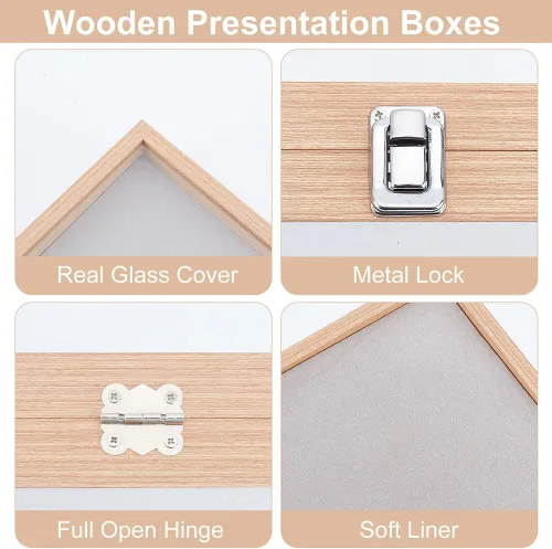 Miniatura 4 de OLYCRAFT Vitrina de madera de 9.4 x 13.7 x 2 pulgadas, vitrinas para insignias, almacenamiento de insignias, broche, con ventana transparente e