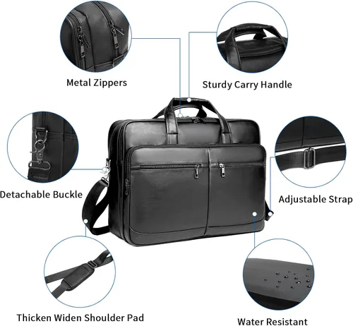 Miniatura 4 de seyfocnia Bolsa de mensajero de cuero para hombre, 15.6 pulgadas 17.3 pulgadas maletín para computadora portátil, bolso de hombro para computadora