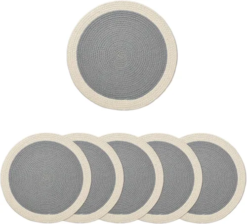 Miniatura 8 de Encasa XO Juego de 6 manteles individuales de comedor, manteles individuales de algodón, 13 pulgadas de diámetro, color beige, cargadores hechos a